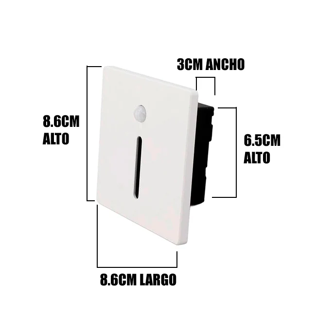 SPOT LUZ GUÍA DE PASO LUANA LED ASIMÉTRICO 3W CUADRADO BLANCO CON SENSOR DE MOVIMIENTO LUZ CÁLIDA - Image 4