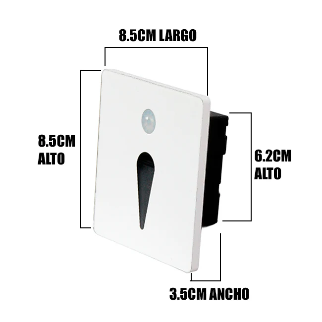SPOT LUZ GUÍA DE PASO MAITÉ LED ASIMÉTRICO 3W CUADRADO BLANCO CON SENSOR DE MOVIMIENTO LUZ CÁLIDA - Image 4