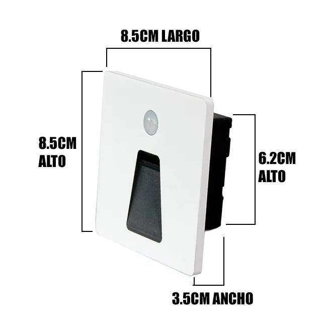 SPOT LUZ GUÍA DE PASO MARCIA LED ASIMÉTRICO 3W CUADRADO BLANCO CON SENSOR DE MOVIMIENTO LUZ CÁLIDA - Image 4