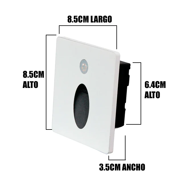 SPOT LUZ GUÍA DE PASO MARINA LED ASIMÉTRICO 3W CUADRADO BLANCO CON SENSOR DE MOVIMIENTO LUZ CÁLIDA - Image 4
