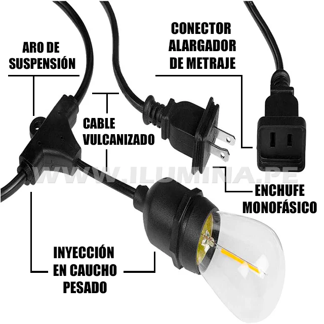 SET COMPLETO - GUIRNALDA LED COLGANTE DE 10MTS + 20 FOCOS LED G95 TRANSPARENTE 4W - Image 4