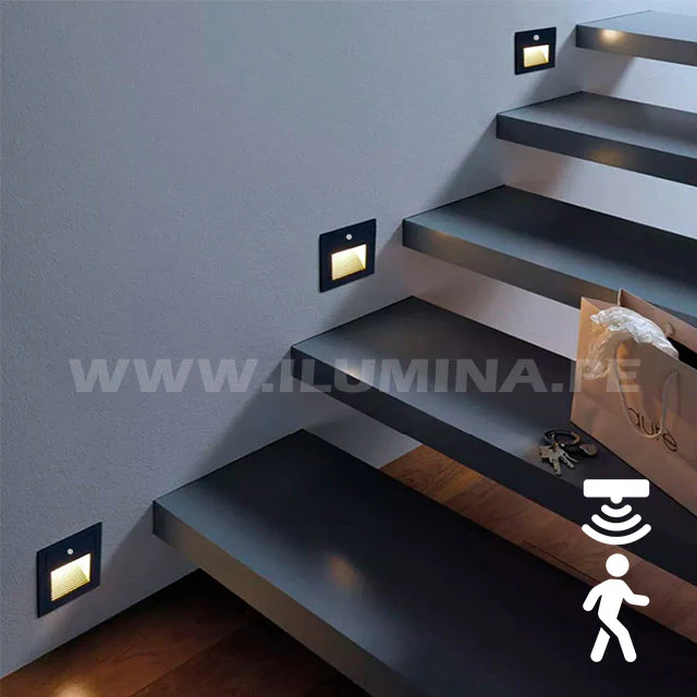 SPOT LUZ GUÍA DE PASO DE ESCALERA LED 3W ASIMETRICA NEGRO CON SENSOR DE MOVIMIENTO - Image 7